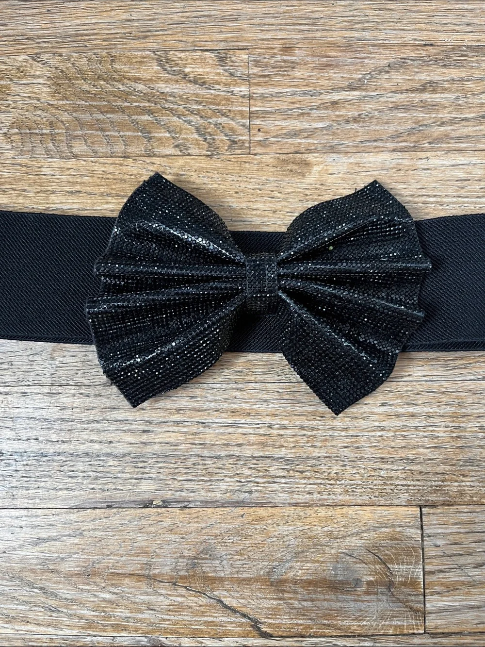 Black Elastic Belt with Sparkle Bow